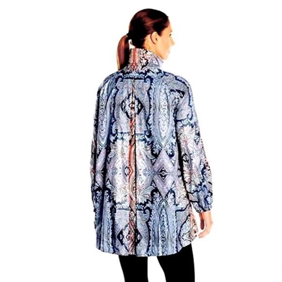 Karen Kane Jacket Woman’s L Orange Purple Paisley Pop Water-Resistant - Picture 4 of 6